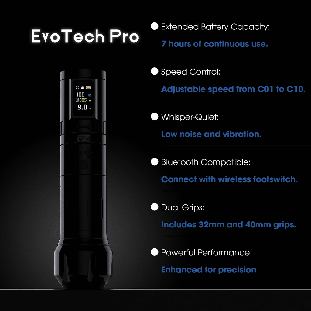 EvoTech Pro Wireless Battery Tattoo Pen Machine - EZ TATTOO SUPPLY