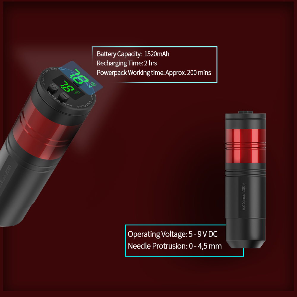 EZ EvoTech S Wireless Battery Tattoo Pen Machine - EZ TATTOO SUPPLY